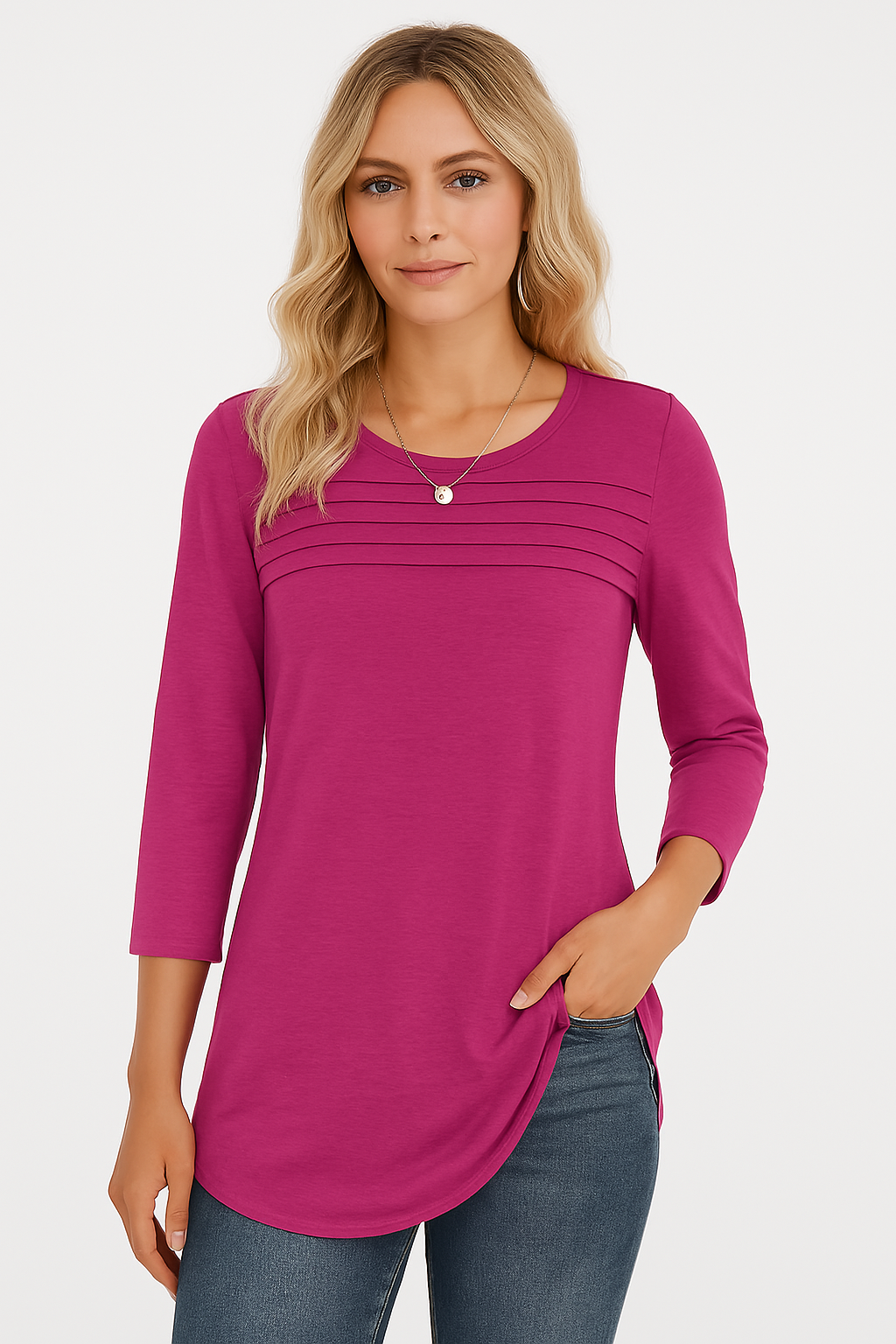 LUCY – PLEATED FRONT 3/4 SLEEVE TOP
