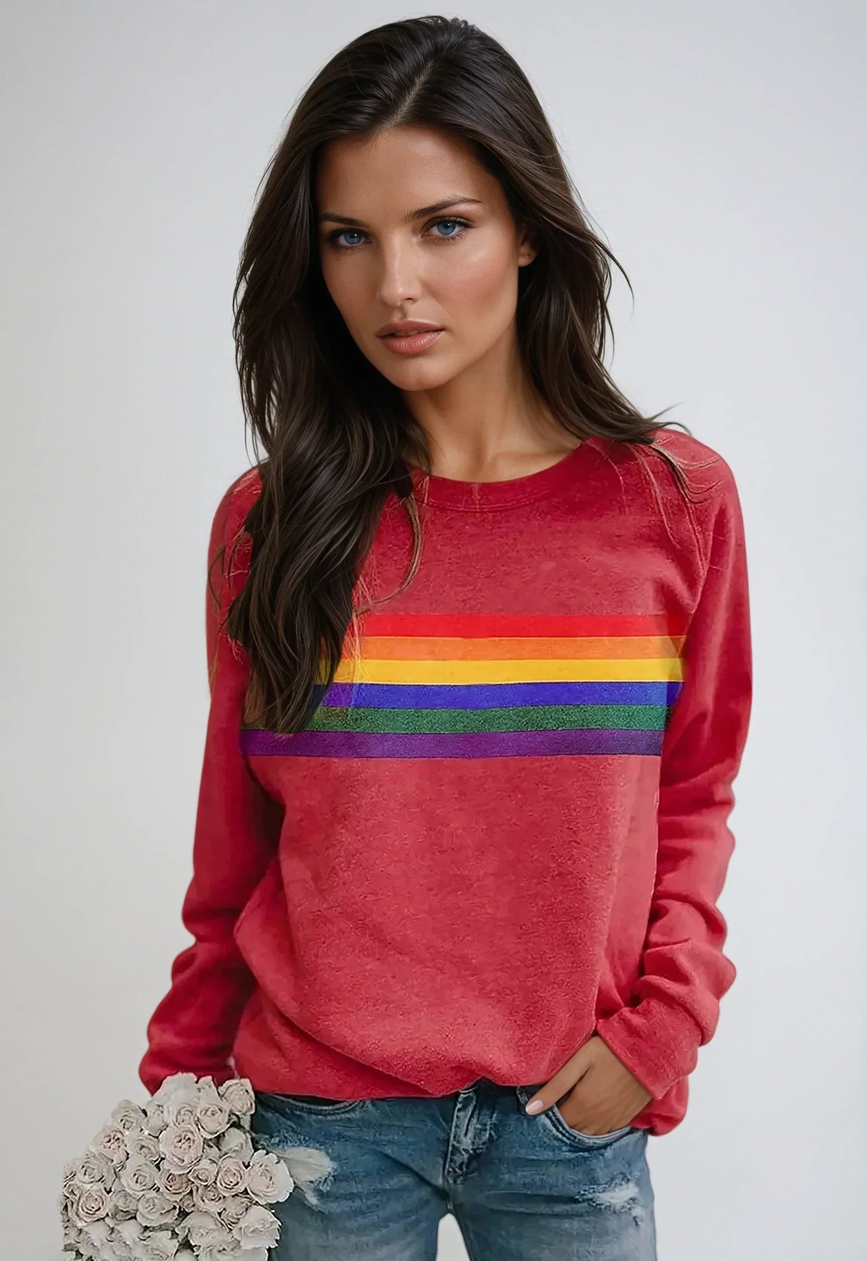 Lunara | Sweatshirt with Rainbow Print and Long Sleeves