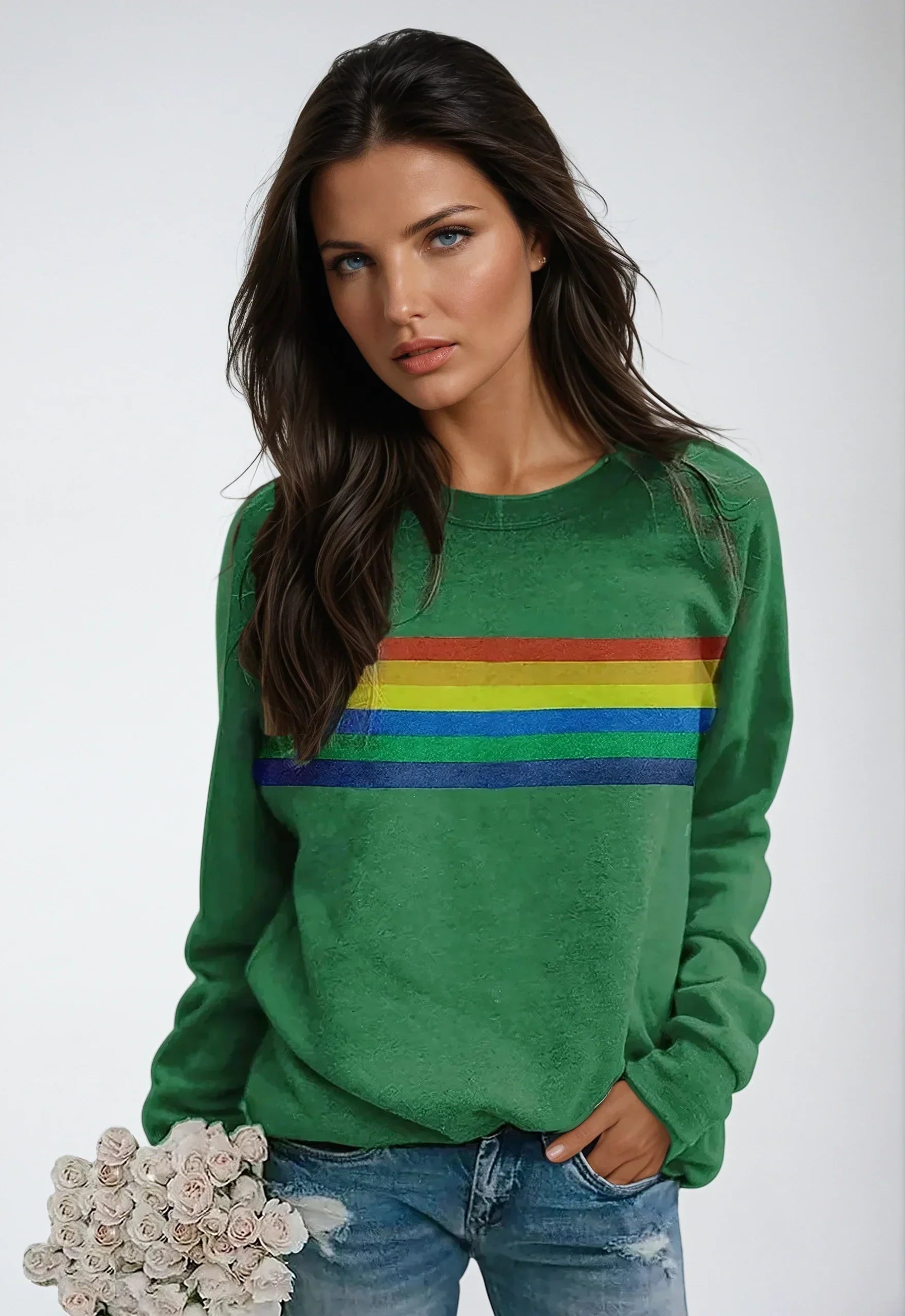 Lunara | Sweatshirt with Rainbow Print and Long Sleeves