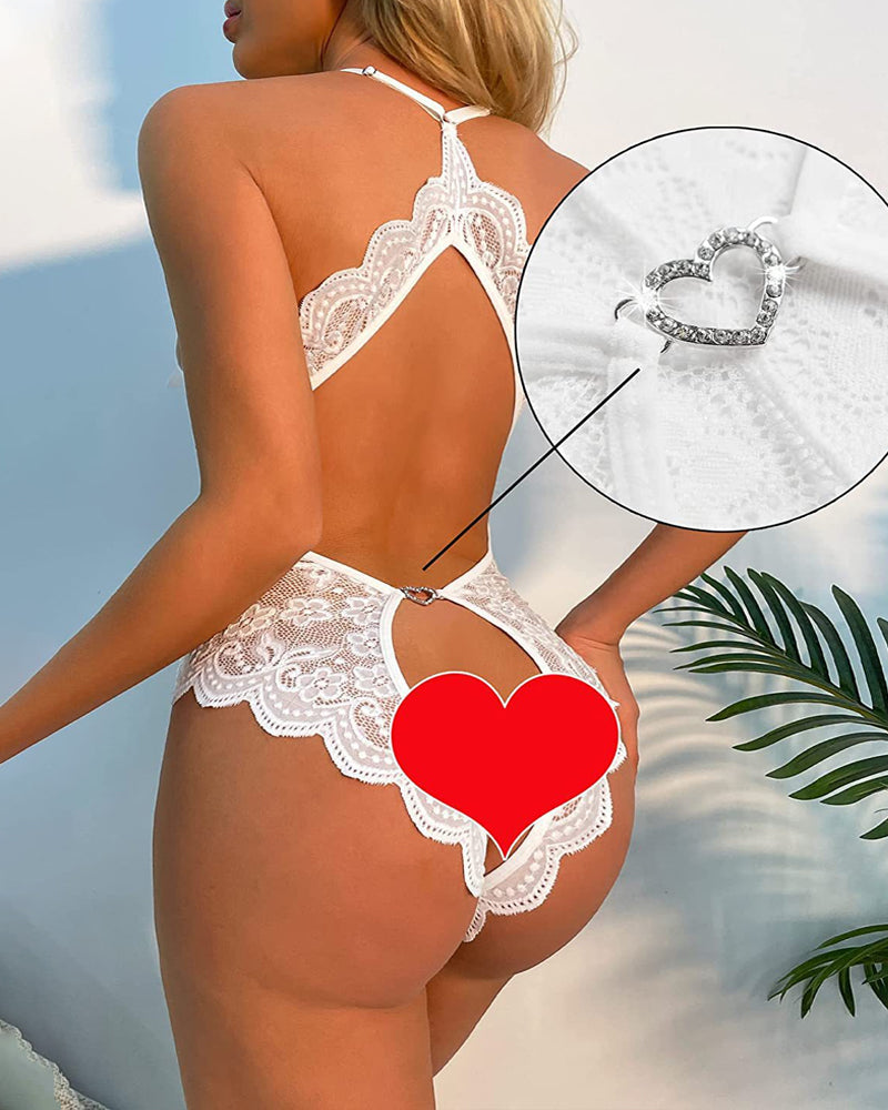 Deep V Sexy Lace Open Crotch Backless One-Piece Pajamas
