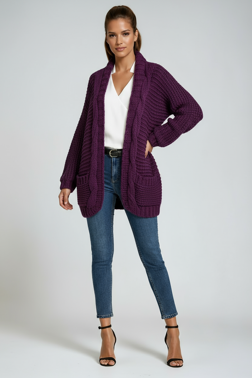 Women's Long Sleeve Cardigan | Knitted with Pockets