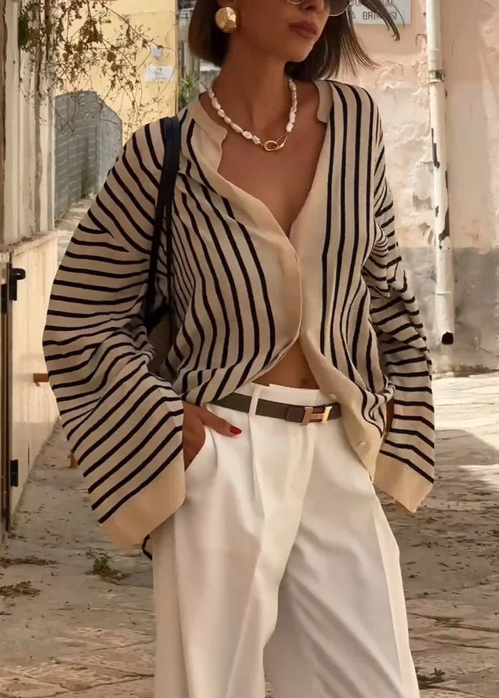 Tina | Coastal Stripe Relaxed Split-Hem Shirt