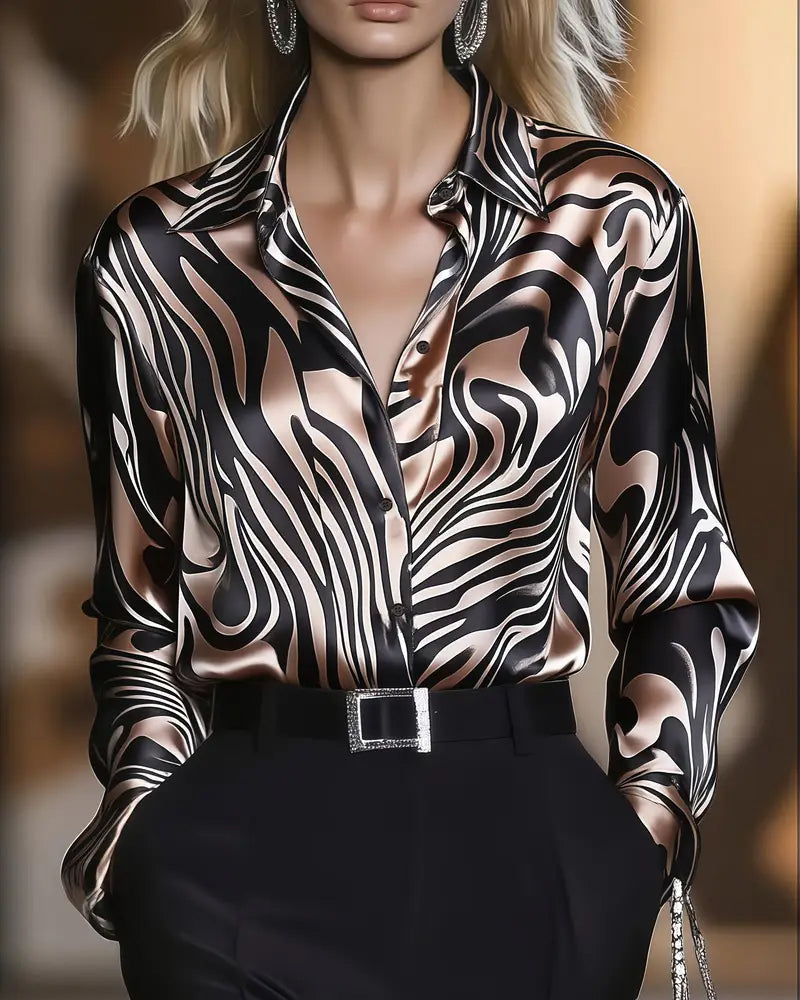 Sienna - Elegant Satin Zebra Blouse